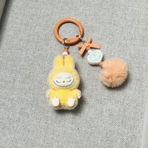 Plush Bunny Key & Card Holder Charm in Yellow with Pom Pom